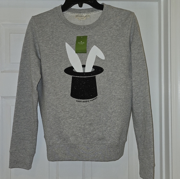 kate spade Tops - kate spade Grey Sweatshirt with Black Top Hat & White Bunny Graphic